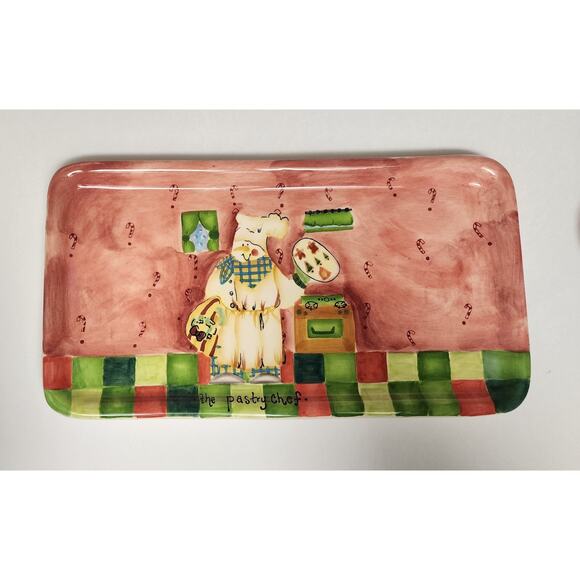 Saparna 12" Serving Platter " The Pastry Chef" Multi Pink/Green - Picture 1 of 3